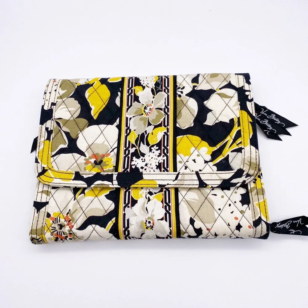 Vera Bradley Floral Folding Travel Toiletry Bag Yellow Black Tan Flower EUC